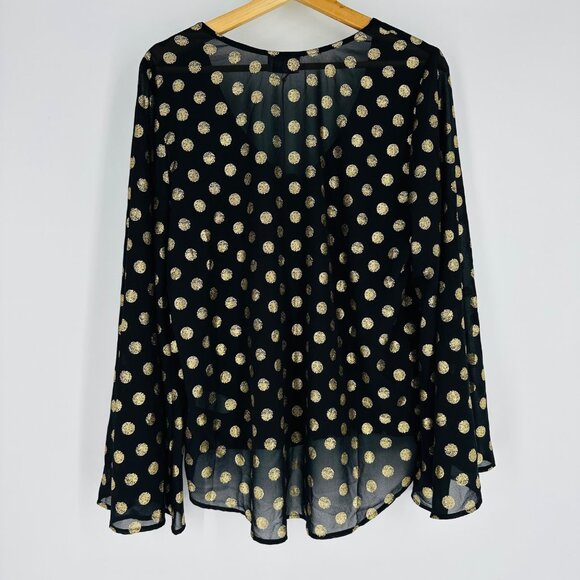 Show Me Your Mumu Cosmic Polka Dot Black Gold Long Bell Sleeve Mackenzie Top S - Picture 4 of 10